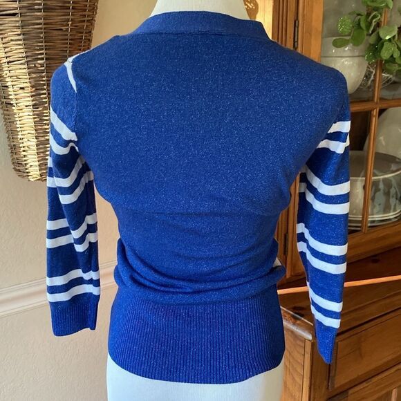 Bebe V-Neck Striped Three Quarter Button Up Three Quarter Sleeve Sweater S - Picture 4 of 10